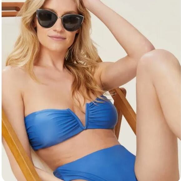 NEW Andie Swim The Scala Strapless V-Neck Padded Swim Bralette Top Horizon Blue - Picture 1 of 9